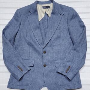 Polo Ralph Lauren Women's Herringbone Linen/Silk/Wool Blazer Jacket Size 16 Blue